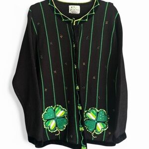 vintage St. Patrick’s Day beaded embroidered shamrock cardigan sweater large